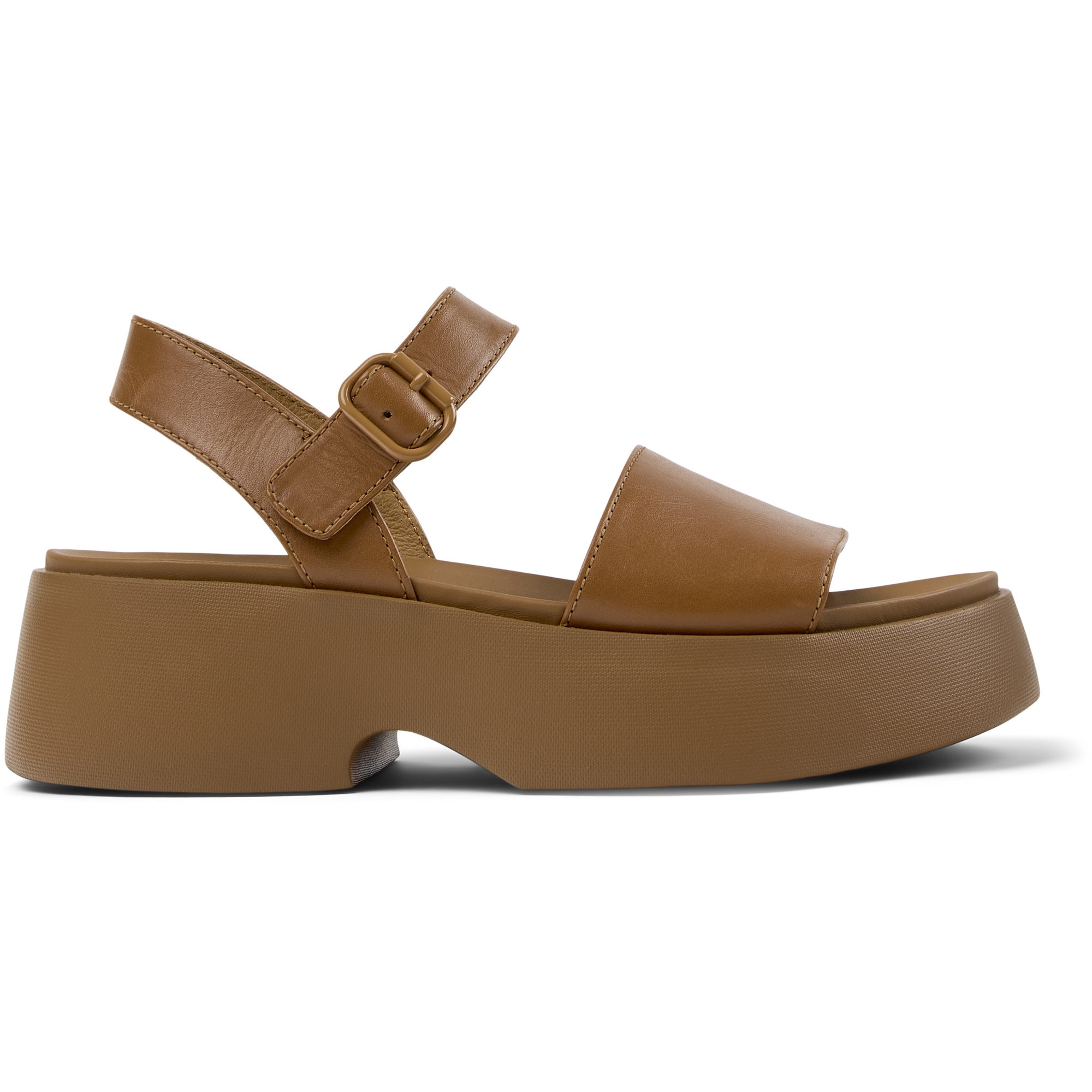 Camper, Sandale din piele cu talpa demi-wedge si catarama, Maro camel, 37