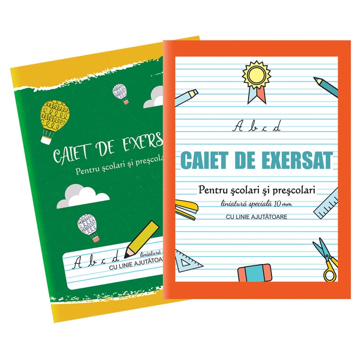 Caiet A5 de exersat cu liniatura speciala dictando 10mm, cu linie ajutatoare, set 5 bucati