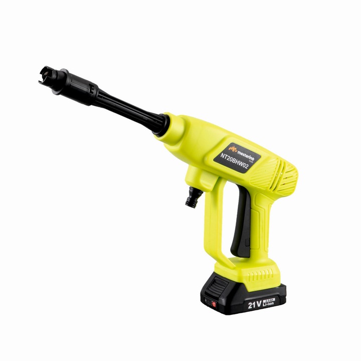 Aparat de spalat cu presiune pe acumulator MESTERINO TOOLS NT20BHW02, putere 180W, debit 3 L/min, presiune 10 bar, acumulator 2A / 21V, lungime furtun 5 m