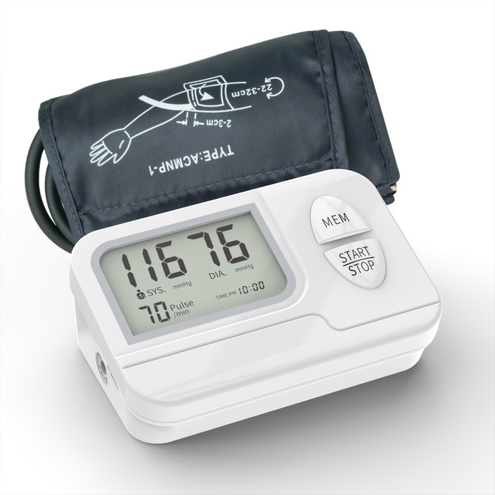 Monitor automat de tensiune arteriala, sfigmometru de brat, operare cu unica apasare, ecran LCD mare si clar, detectare batimi cardiace iregulare, memorie 2×120 de masuratori