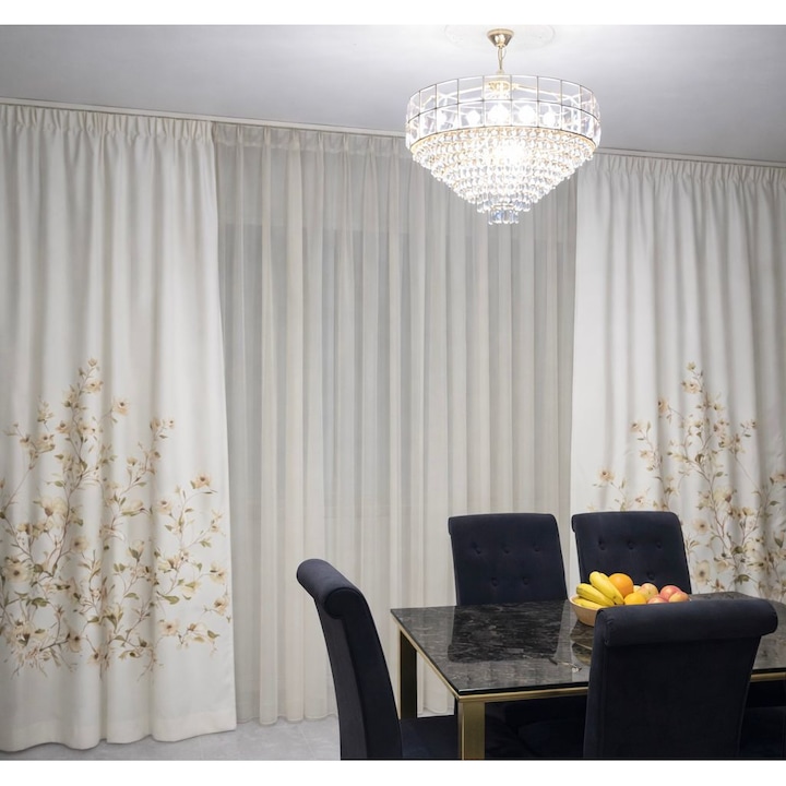 Комплект две завеси, с жълт флорален модел, изработени на релса, 2x150x260 см