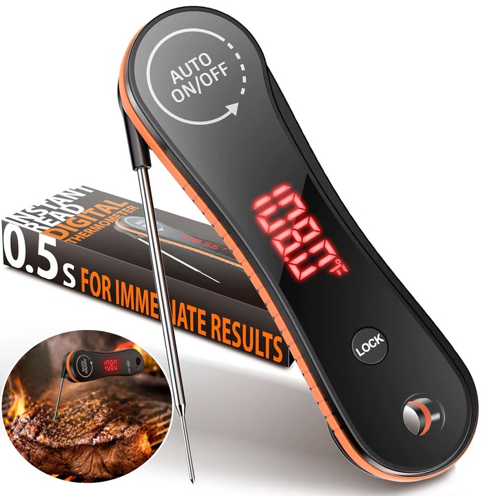 Termometru digital TREA, citire rapidă 0.5s, ecran rotativ 180°, IP67, negru, inox