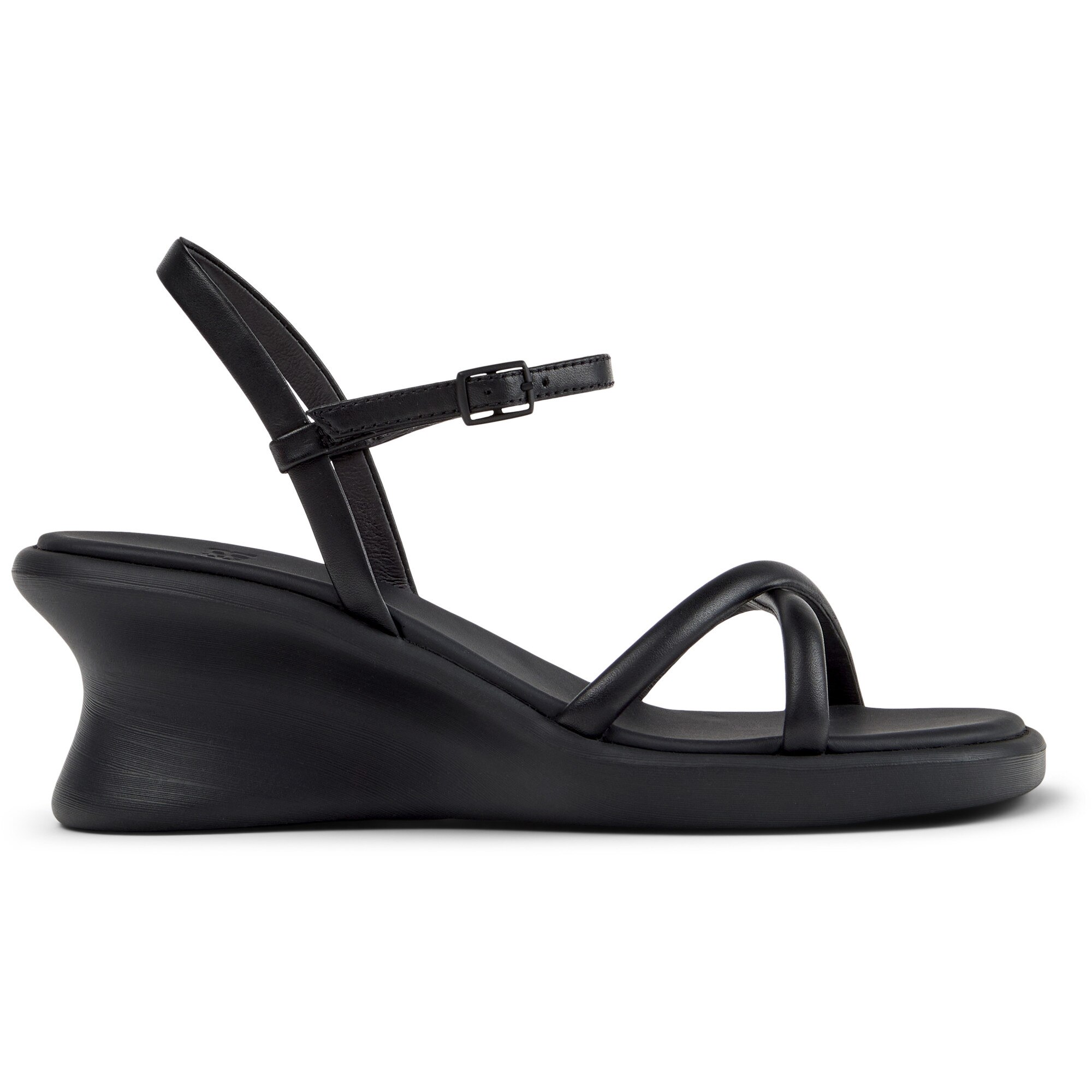 Camper, Sandale wedge din piele cu barete multiple Louise, Negru, 35