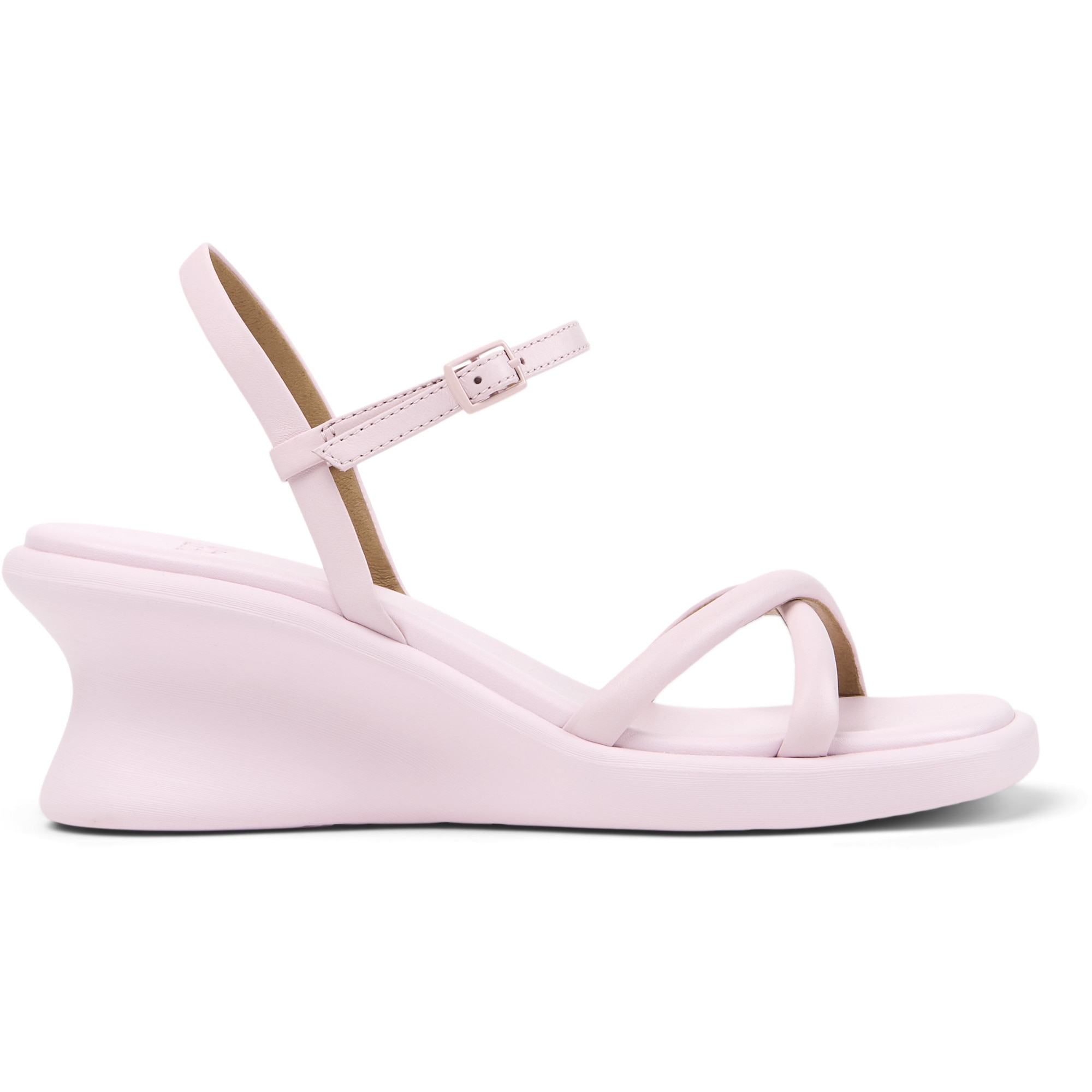 Camper, Sandale wedge din piele cu barete multiple Louise, Roz pal, 36