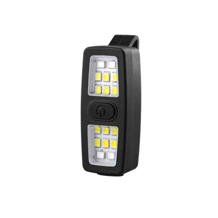 Lanterna LED reincarcabila portabila, lampa de alergare cu clip, lumina pentru bicicleta, lanterna de urgenta, rezistenta la apa, ideala pentru drumetii, patrulare, camping, autonomie 100-200m, 400mAh, ABS, negru