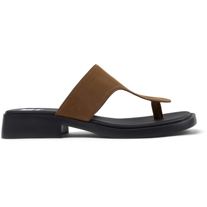 Camper, Papuci din piele intoarsa cu brant moale si bareta separatoare la nivelul degetelor Dana Twins, Maro