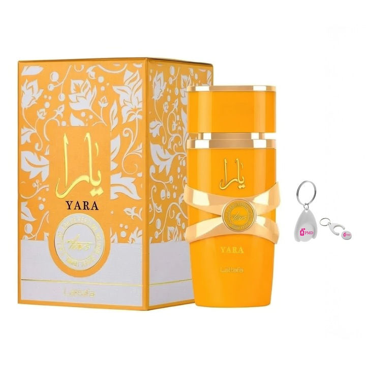 Комплект парфюмна вода Yara Tous, Lattafa, Жени, 100мл с персонализиран ключодържател "PMD"