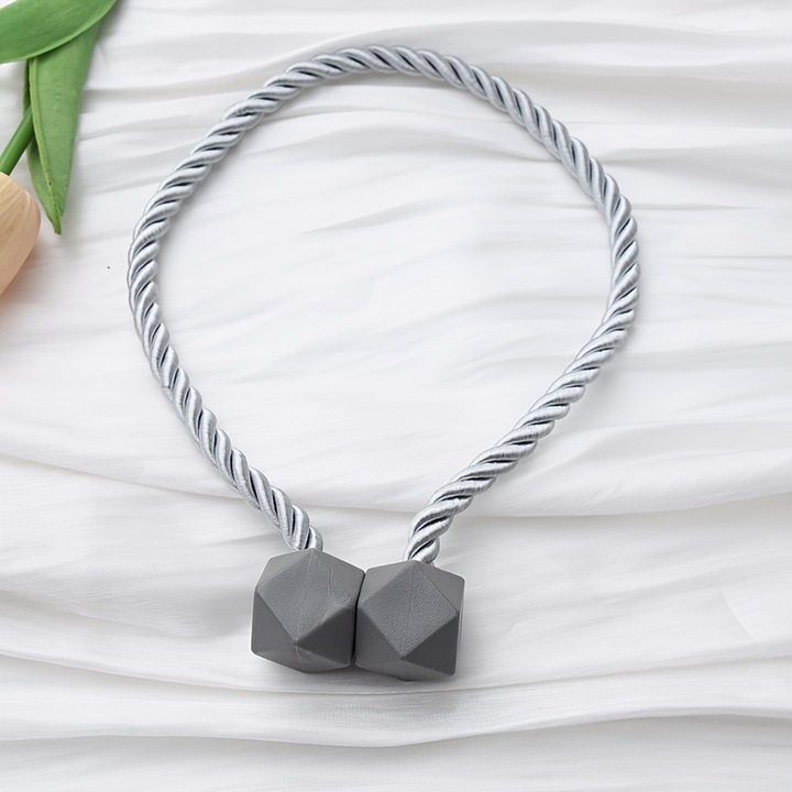 Set 2x Prinzatoare Perdea, 42 x 2.5 cm, Design Geometric, Prindere cu Magneti, Gri