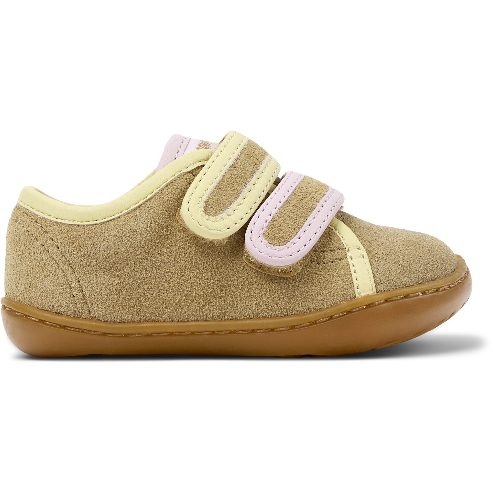 Camper, Pantofi sport Peu Cami Kids Twins din piele intoarsa, Galben pal, Lila, Maro camel, 21 EU