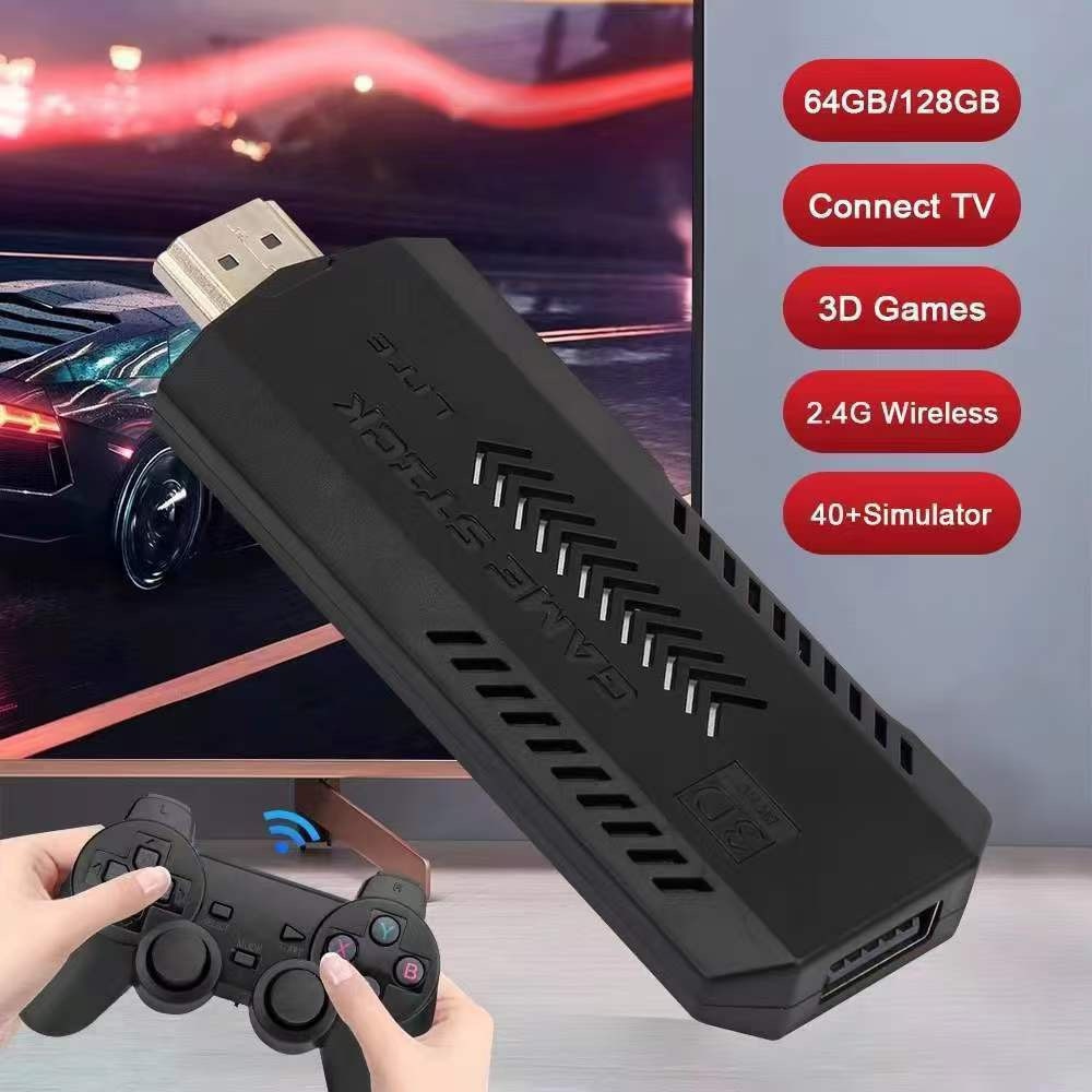 Consola Jocuri Video cu Stick Gaming, X2, 4K HD, Pentru TV, Wireless, USB 2.4 GHZ, 41000 jocuri, 64GB, Compatibil cu toate Dispozitivele, 2 Controlere si Cablu HDMI incluse, Negru