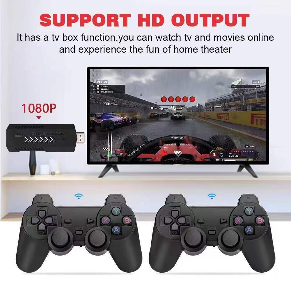 Consola Jocuri Video cu Stick Gaming, X2, 4K HD, Pentru TV, Wireless, USB 2.4 GHZ, 41000 jocuri, 64GB, Compatibil cu toate Dispozitivele, 2 Controlere si Cablu HDMI incluse, Negru