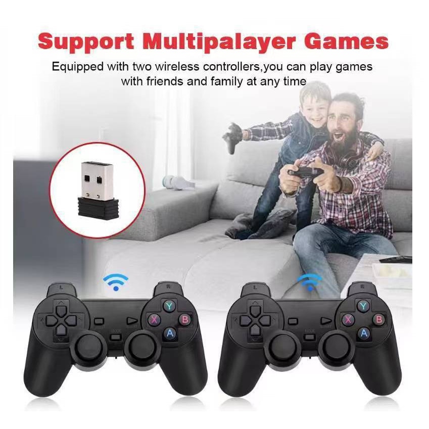 Consola Jocuri Video cu Stick Gaming, X2, 4K HD, Pentru TV, Wireless, USB 2.4 GHZ, 41000 jocuri, 64GB, Compatibil cu toate Dispozitivele, 2 Controlere si Cablu HDMI incluse, Negru