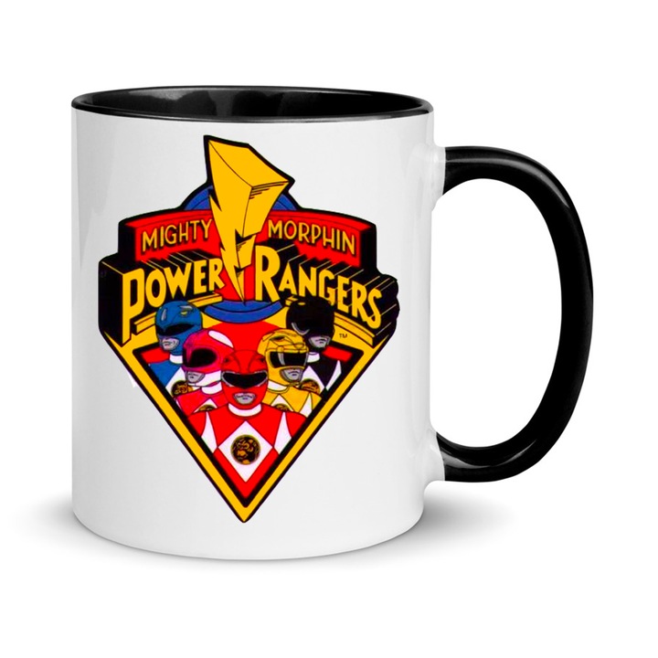 Cana ceramica Power Rangers 330ml - Editia Alb & Negru, design modern, rezistenta la masina de spalat, capacitate 330ml