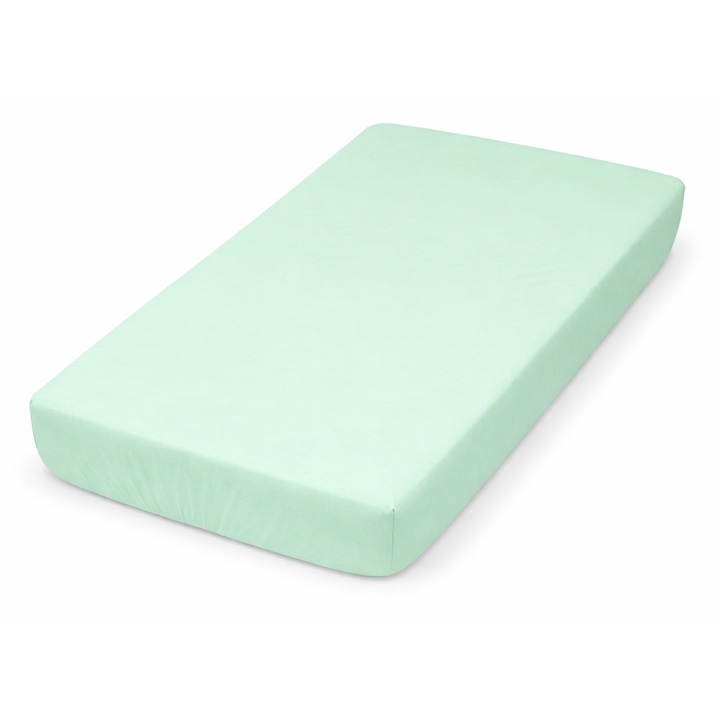 Чаршаф за бебешко легло, 100% памук, размери 60 x 120 x 10 см, едноцветен ментово зелен модел