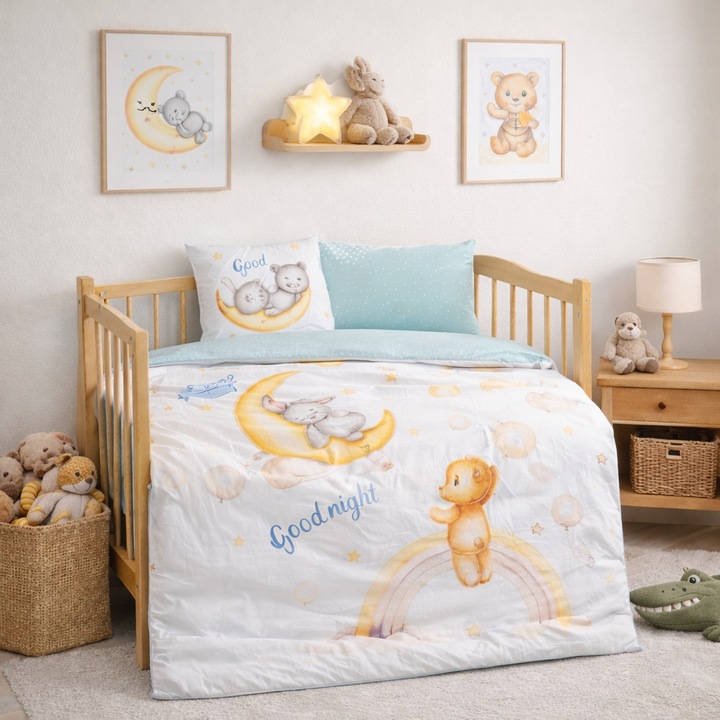 Lenjerie patut copii, Colectia Pure Cotton, 4 piese, model Baby Blue