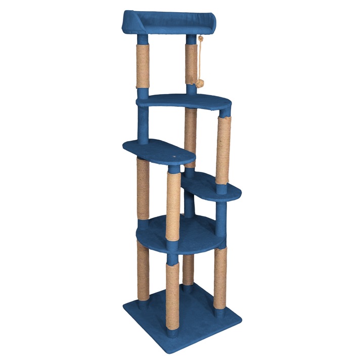 Ansamblu joaca Pisici, Albastru Royal, 176 cm Inaltime, Lucrat Manual, 6 Niveluri, Culcus cu Burete