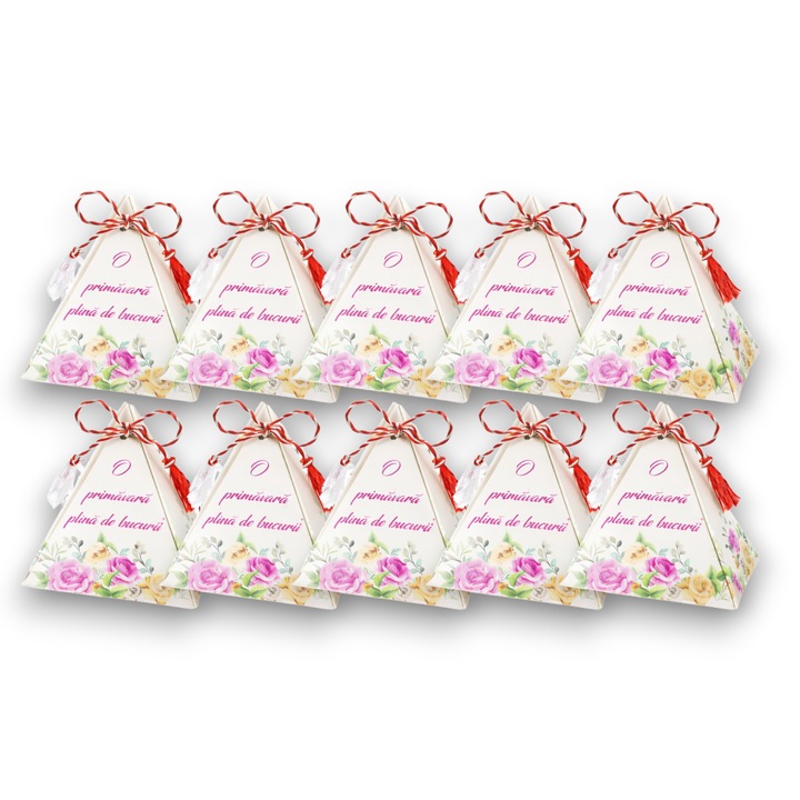 Martisor Dulce Primavara – Set 10 bucati, bomboane Bucuria de ciocolata, cadou traditional de 1 Martie