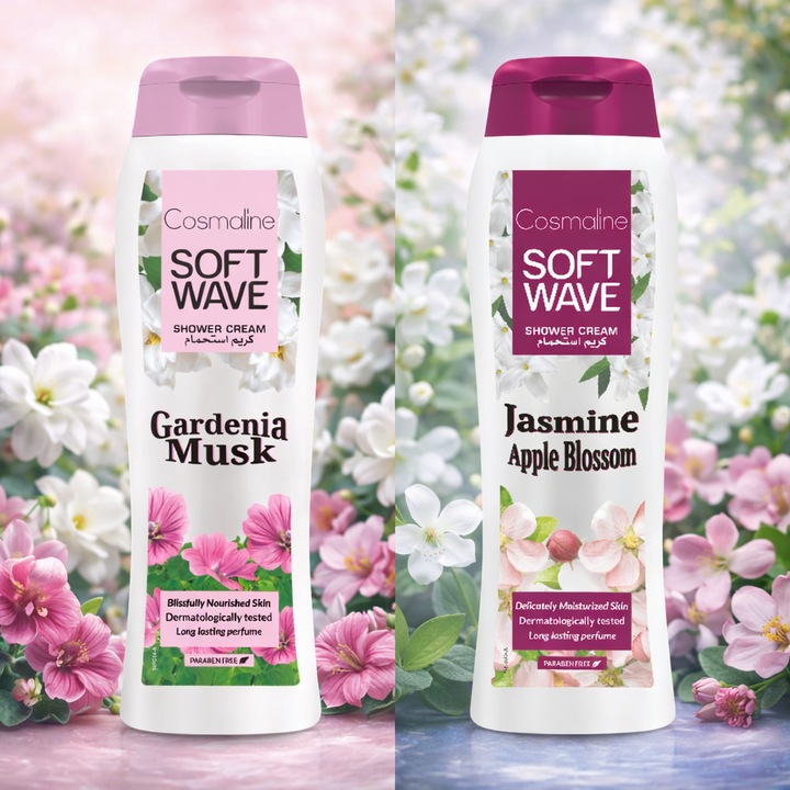2x Cosmaline Soft Wave krémtusfürdő szett természetes összetevőkkel 400 ml, pézsma + jázmin és alma virág illattal