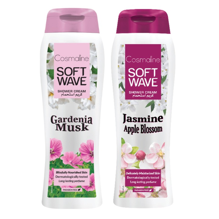 2x Cosmaline Soft Wave krémtusfürdő szett természetes összetevőkkel 400 ml, pézsma + jázmin és alma virág illattal