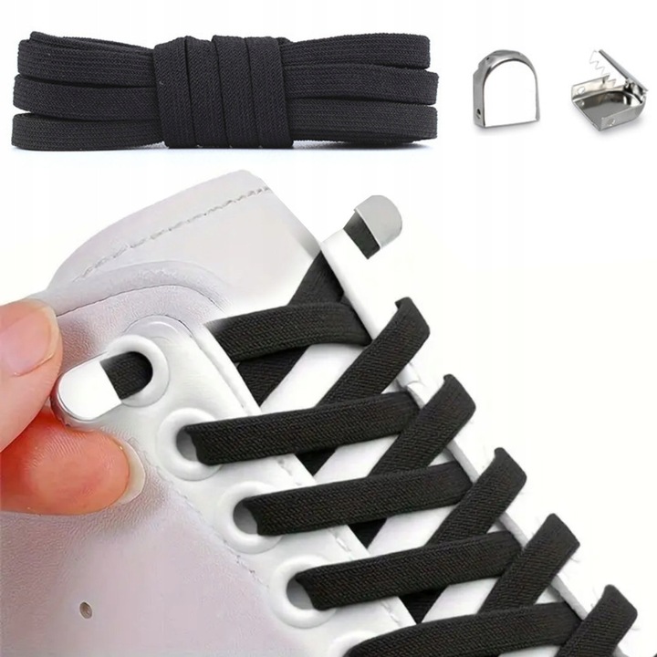 Set sireturi elastice cu capete metalice, SNM, 100x0.7cm, negru