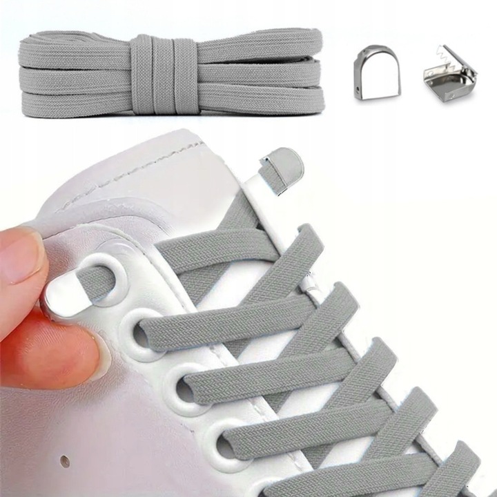 Комплект еластични връзки за обувки, SNM, полиестер, сив, 100x0.7см