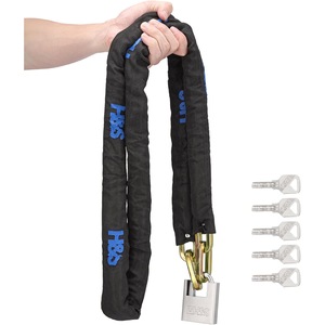 Lant antifurt H&S pentru bicicleta si motocicleta, din otel, acoperit cu manson textil, 10 mm x 2 m, lacat cu 5 chei, Negru