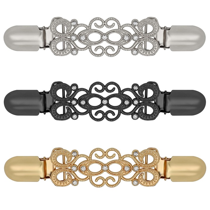 3 darab VGMANNTA pulóvercsipesz készlet, fém, fekete/fehér/arany