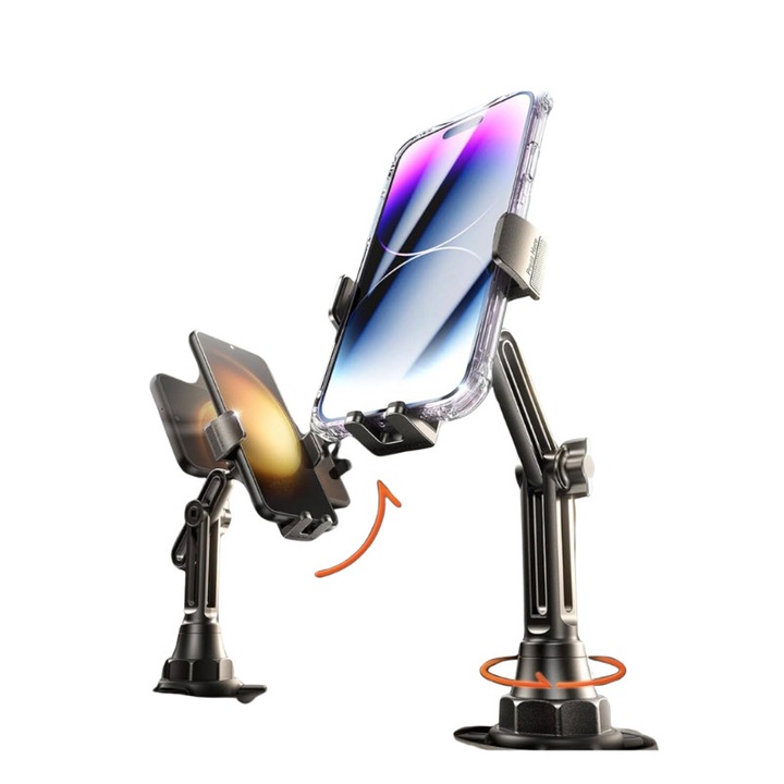 Autós telefontartó, Lisen YL0223070048, 360°-os forgatás, Erős rögzítés, Pohártartóba, Fekete