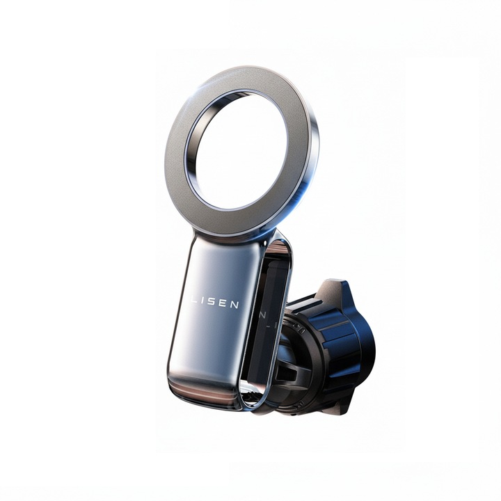 Lisen YL0224050012 mágneses autós telefontartó, szellőzőrácsra szerelhető, MagSafe kompatibilis, 360°-ban forgatható, állítható, biztonságos rögzítés, szürke