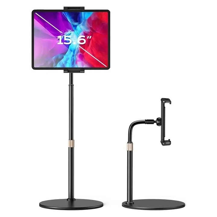 Lisen YL0420050002 asztali tartó tabletekhez és telefonokhoz, 4.7" - 15.6" képátlóval, forgatható, állítható, csíptetős rögzítés, fekete
