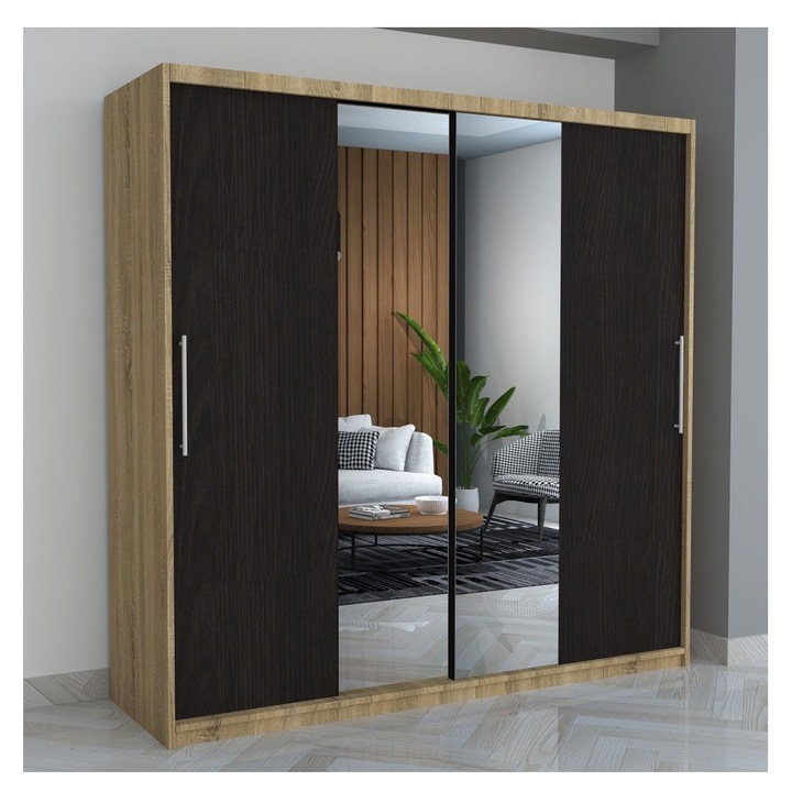 Dressing CELA, 200x60x200cm, usi glisante, stejar sonoma/wenge