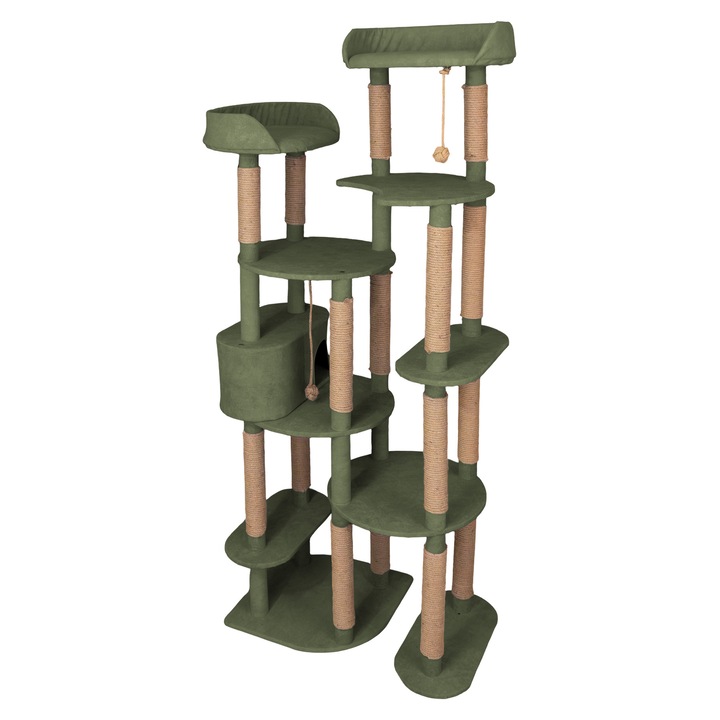 Ansamblu joaca Pisici, Verde Kiwi, 200 cm Inaltime, Lucrat Manual, 9 Niveluri, Culcus cu Burete