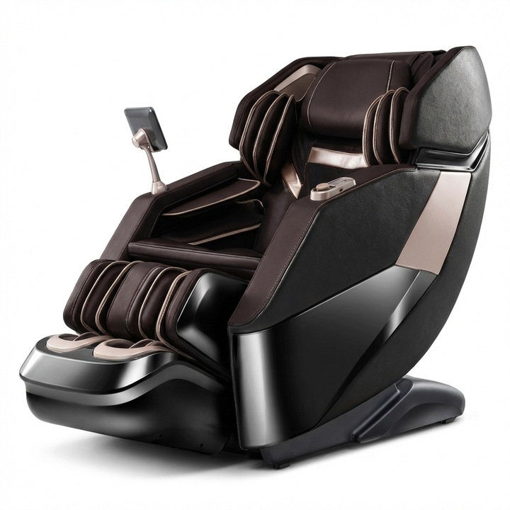 Fotoliu Masaj, TOPSCAUNE® MAXIMUS, Masaj 4D cu Airbag Full Body, Zero Gravity SL-Track, Incalzire Lombara, Control Vocal AI, Ecran Tactil LCD, Bluetooth, Programe Automate, Suport Picioare Extensibil, Piele Ecologica Premium, Negru