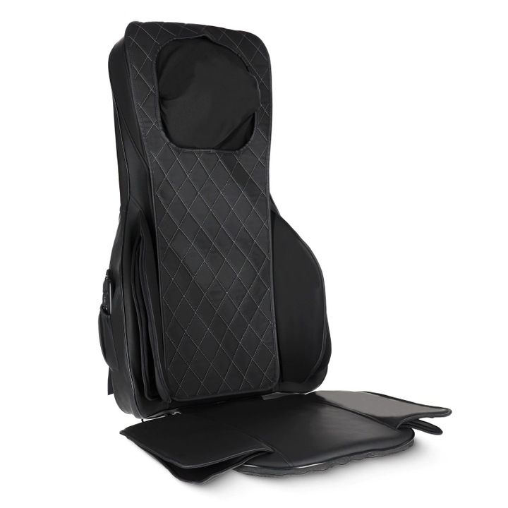 Saltea de masaj, 4FIZJO, SHIATSU, pentru fotoliu si scaun, husa electrica cu masaj shiatsu, vibratii si presiune cu airbag, incalzire, telecomanda, relaxare spate, gat si zona lombara, utilizare acasa si la birou, negru