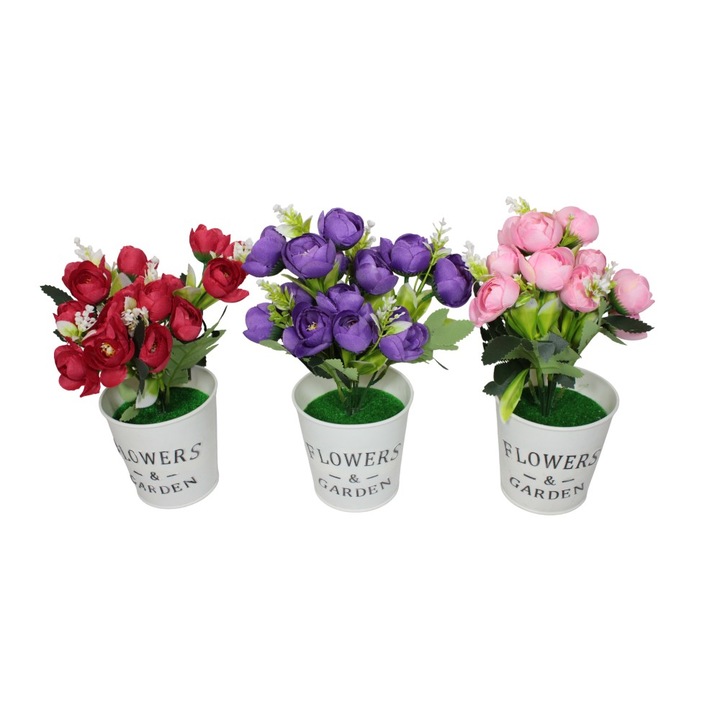 Ghiveci cu bujori artificiali, interior, multicolor, fără întreținere