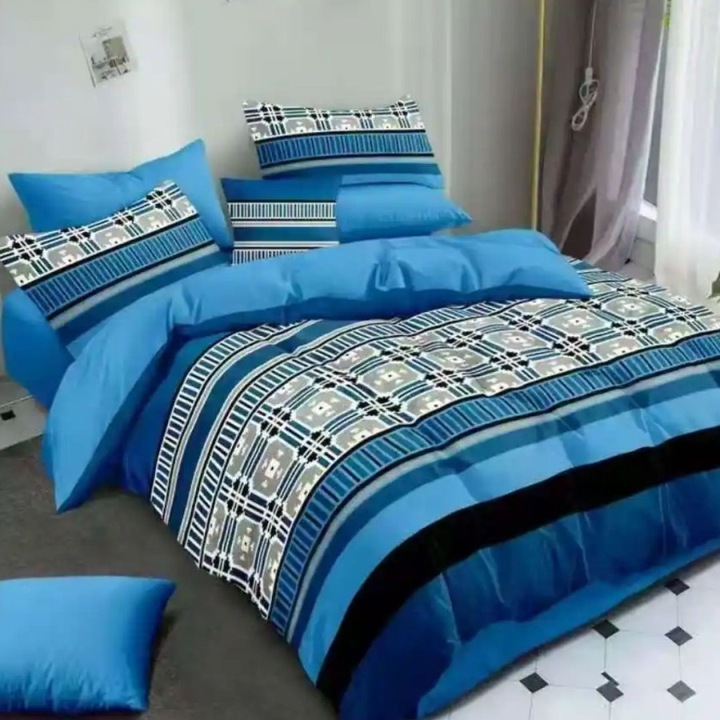 Dupla ágynemű finet anyagból, gumis lepedő 180x200 cm, 6 darabos, Különleges Ágyneműk, Geometriai Kék