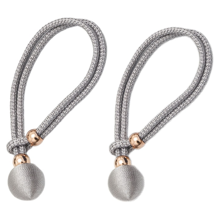 Set 2x Prinzatoare Perdea, Design Clasic, 47.5 x 3.5 cm, Gri