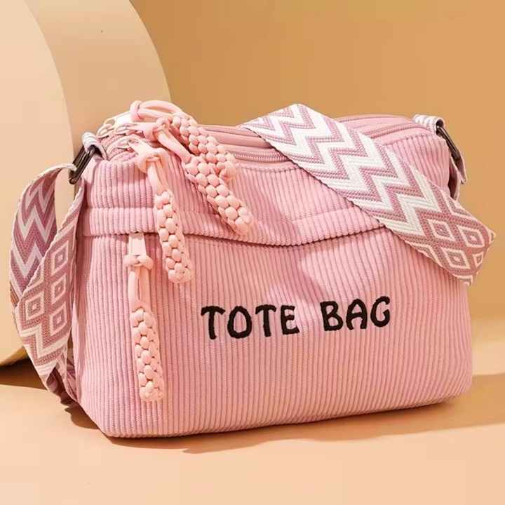 Geanta Tote Dama Retro Corduroy, Geanta dama cu bandoliera, Multi-buzunar, Capacitate Mare si Rezistenta, Gentusa Umeri, Adecvat pentru calatorii zilnice, calatorii si cadouri de sarbatori