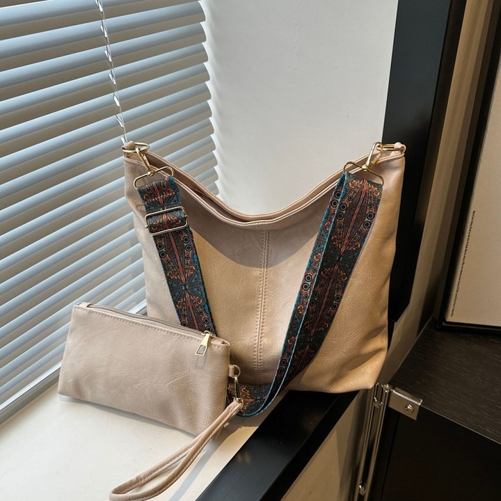 2 darabos Retro Női Táska Szett PU-ból, Tote & Crossbody, "Páva Szem" Mintás Szíjjal és Könnyű Dizájnnal, Nagy Kapacitás - Tote Táska és Telefontartó, Tökéletes Ajándék, mindennapi használatra és Ajándéknak is megfelelő