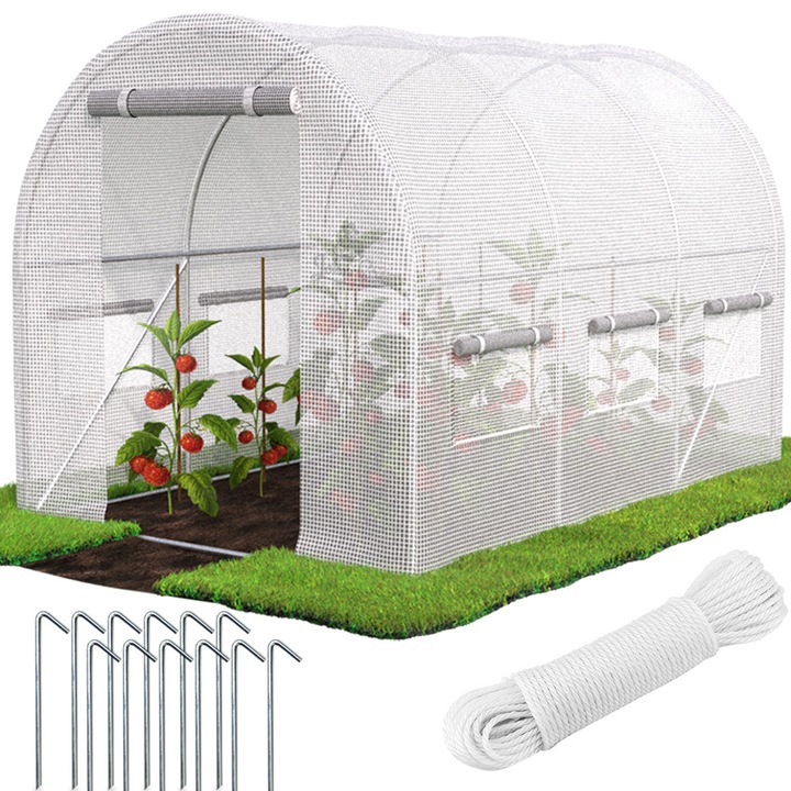 Tunel Gradina John Green Profesional, Sera Robusta 2x3.5x2m, Suprafata 7 m2, Folie PE Armata Anti UV, Structura Otel Zincat 18mm, Protejeaza Plantele Eficient, Rezistent Sezonal, Ventilatie Optima, Usor de Asamblat