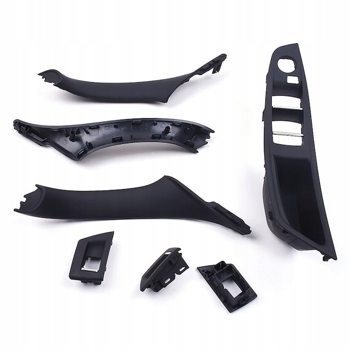 Trendcar set complet manere interioare usi BMW Seria 5 F10 F11, 7 piese, negru, kit reparatie panouri portiere fata spate, inlocuitor OEM, plastic auto rezistent, compatibil 2009-2017