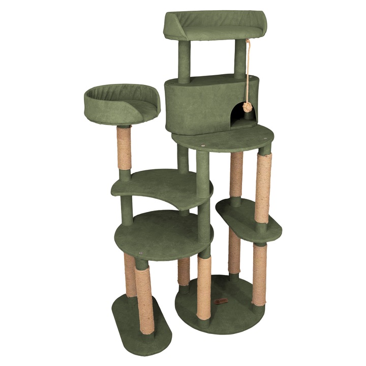 Ansamblu joaca Pisici, Verde Kiwi, 165 cm Inaltime, Lucrat Manual, 6 Niveluri, Culcus cu Burete