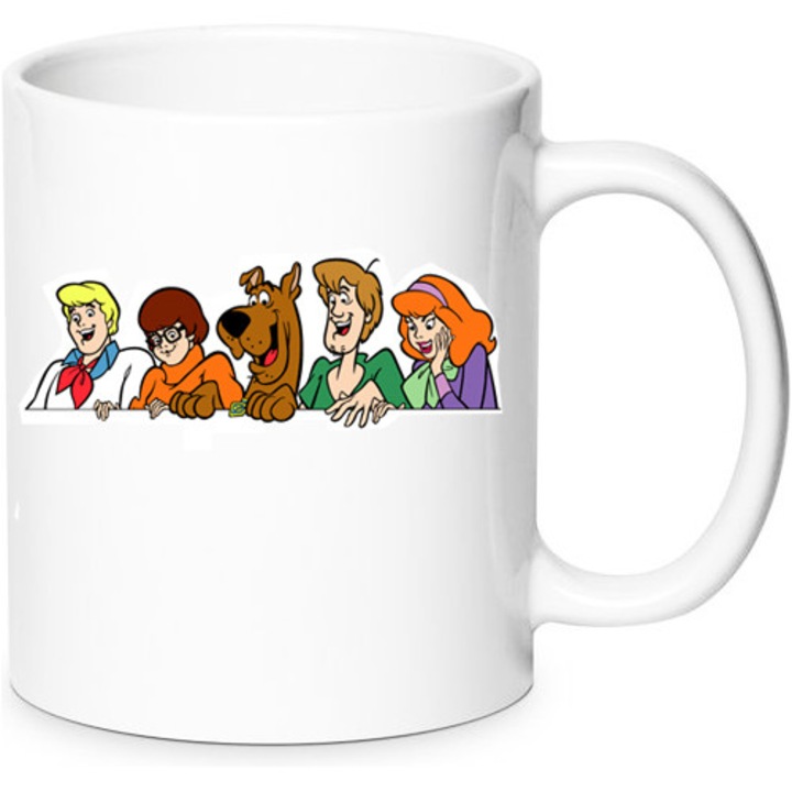 Cana Scooby-Doo Friends 330ml, ceramica, design colorat, rezistenta la masina de spalat vase si cuptor cu microunde