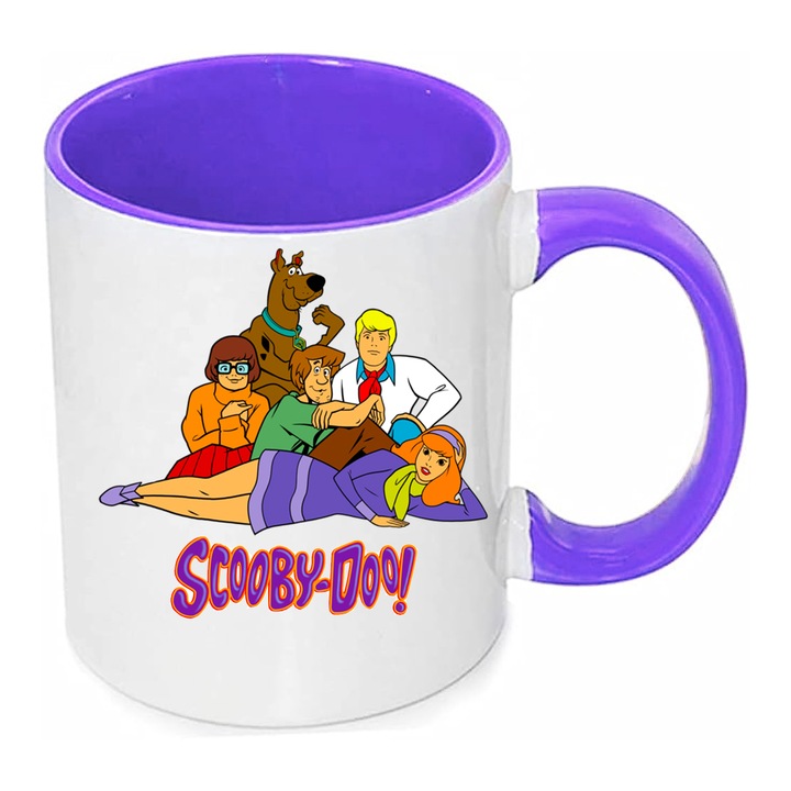 Set 2 Cani Scooby-Doo 330ml, Ceramica Premium, Alb & Negru, Alb & Violet
