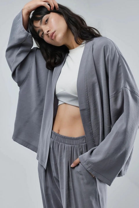 Kimono BUSEM, maneca lunga, gri inchisdwqf, Gri inchis