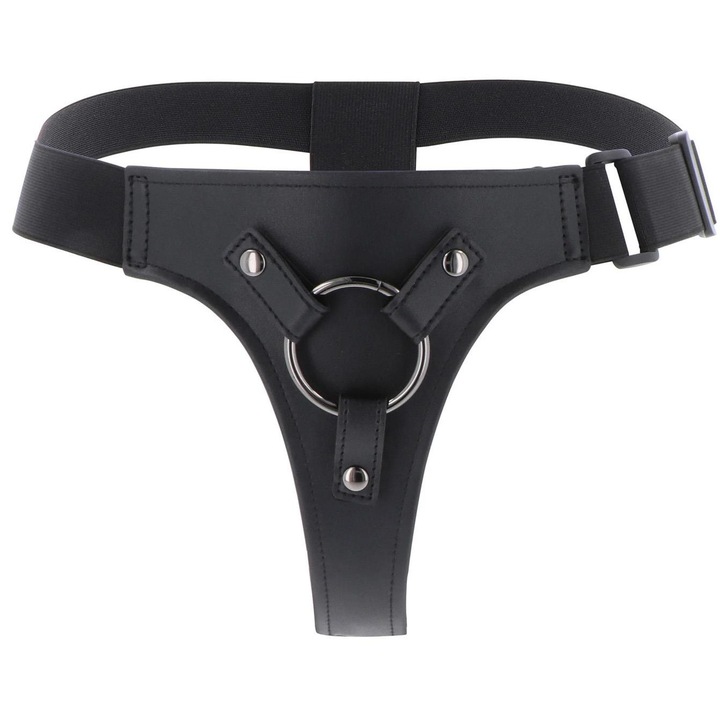 Колан Strap-On Sexy String, Hidden Desire, 3 взаимозаменяеми пръстена, черен, регулируеми размери 68x128cm