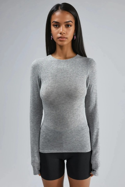 Bluza dama, Busem, Gri deschis, Jerseu, Slim fit