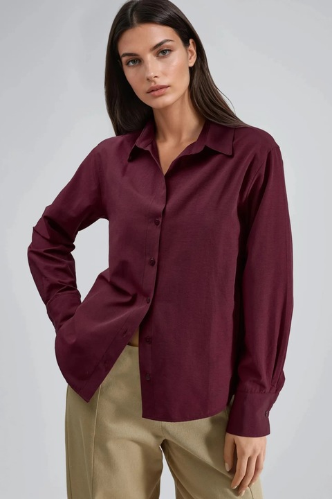 Camasa dama, Busem, cu nasturi, croiala relaxata, visiniu, textil, M INTL