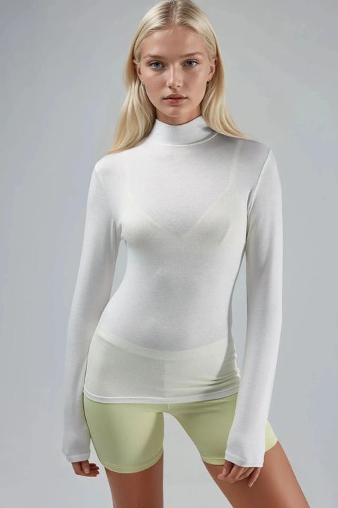 Bluza, Busem, Alb, Guler inalt, Jerseu