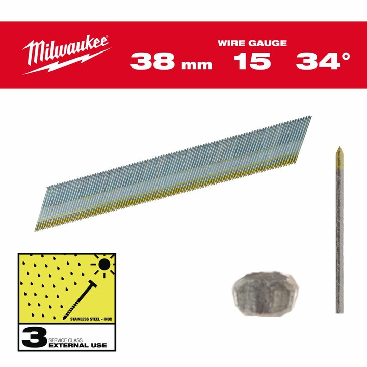 Cuie finisare Milwaukee 15G, 38mm, inox, set 2500 bucati